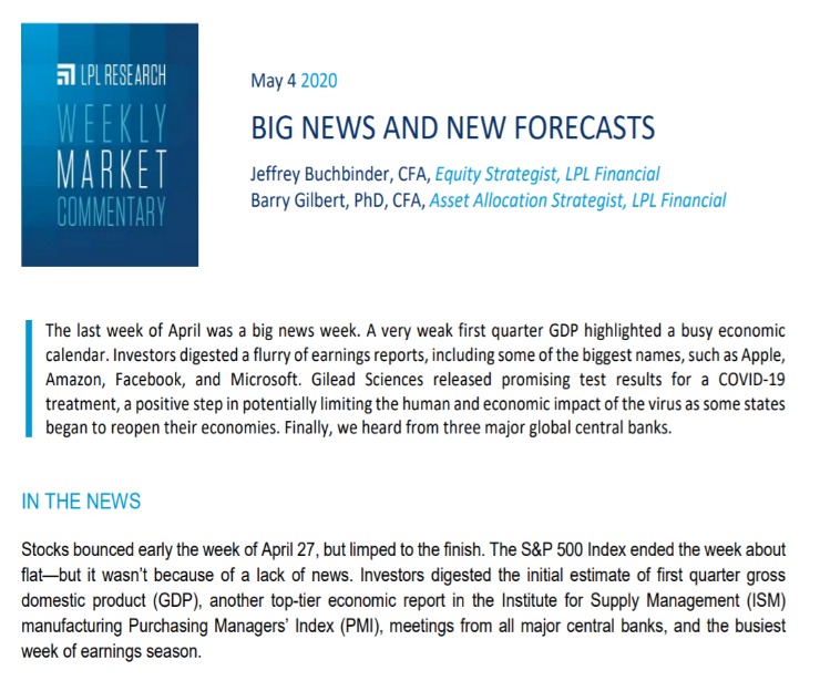 Big News And New Forecasts| Weekly Market Commentary | May 4, 2020