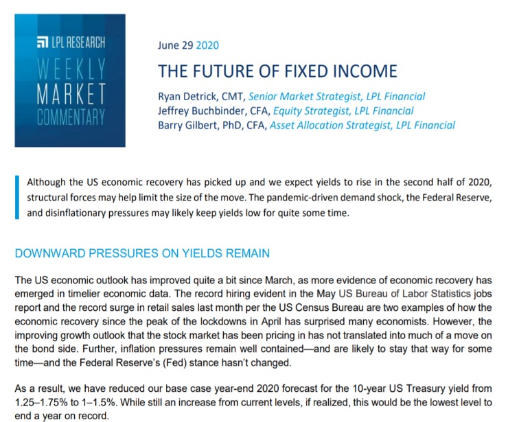 The Future of Fixed Income | Weekly Market Commentary | June 29, 2020