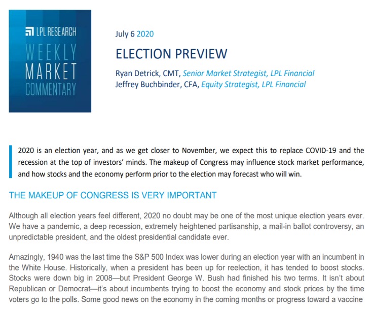 Election Preview | Weekly Market Commentary | July 6, 2020