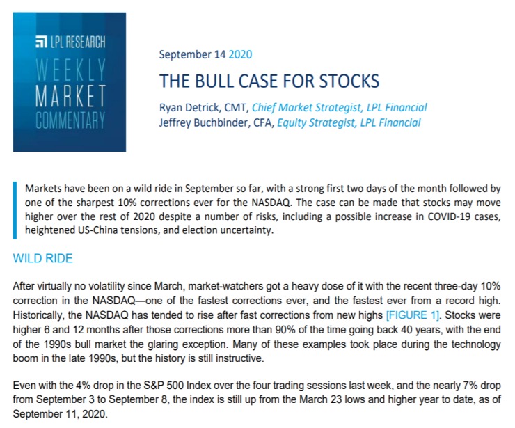 The Bull Case for Stocks | Weekly Market Commentary | September 14, 2020