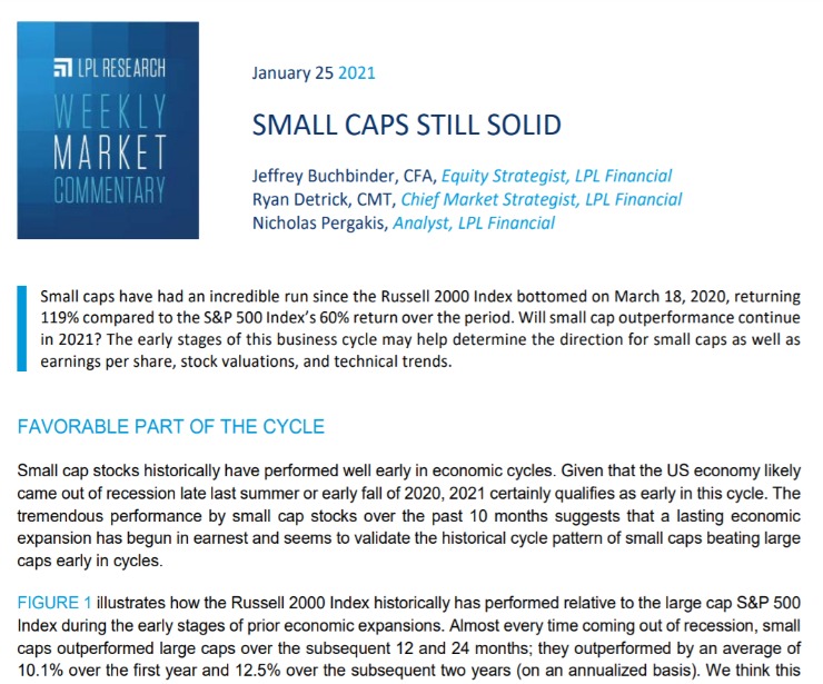 Small Caps Still Solid | Weekly Market Commentary | January 25, 2021